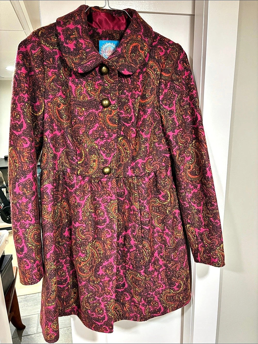 Anthropologie | Plenty by Tracy Reese Pink Paisley Wool Blend Princess Coat in P